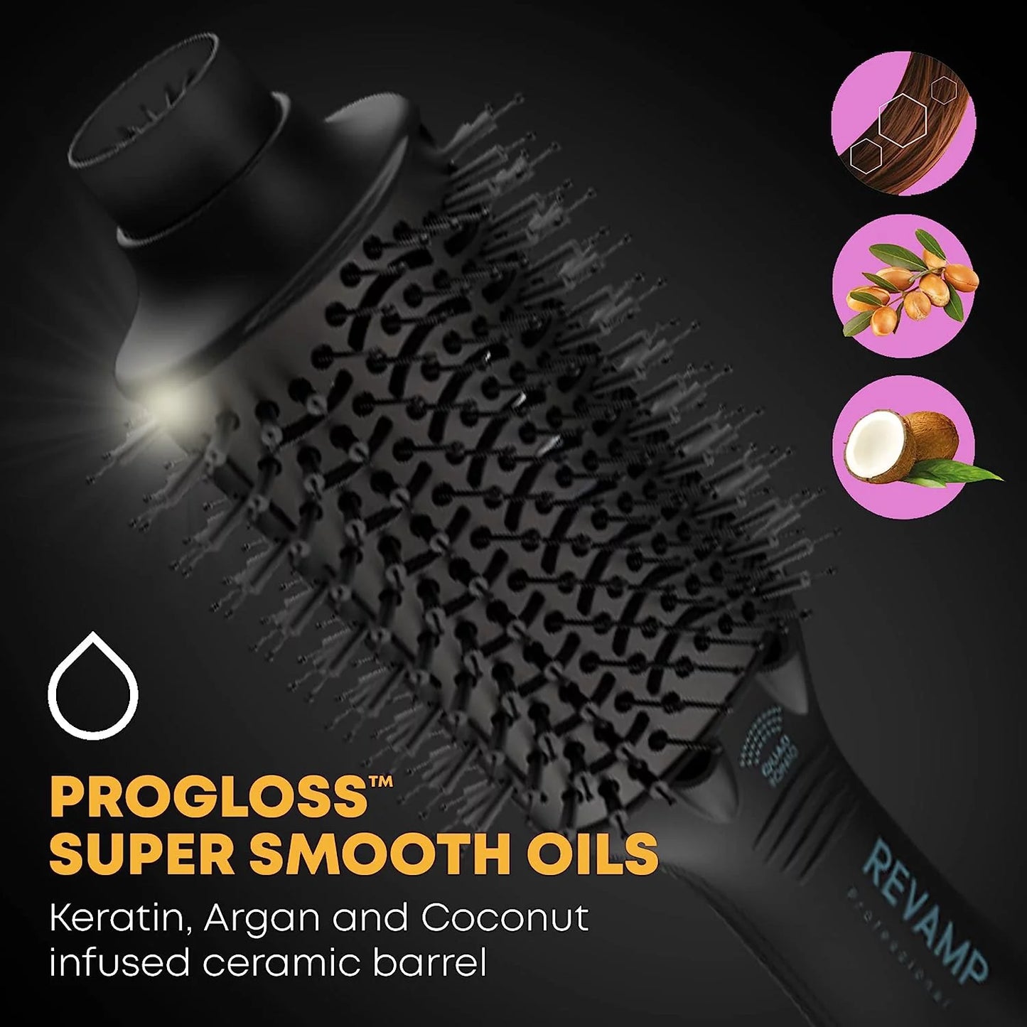 Revamp Progloss Perfect Blow Dry Volume & Sizehine Hot Air Sizetyler – Hair Dryer Brush for Wet or Dry Sizetyling – Ceramic Barrel Infused with Progloss Oils for Frizz-Free Sizehine – Auto-Off & 9’ Sizewivel Cord