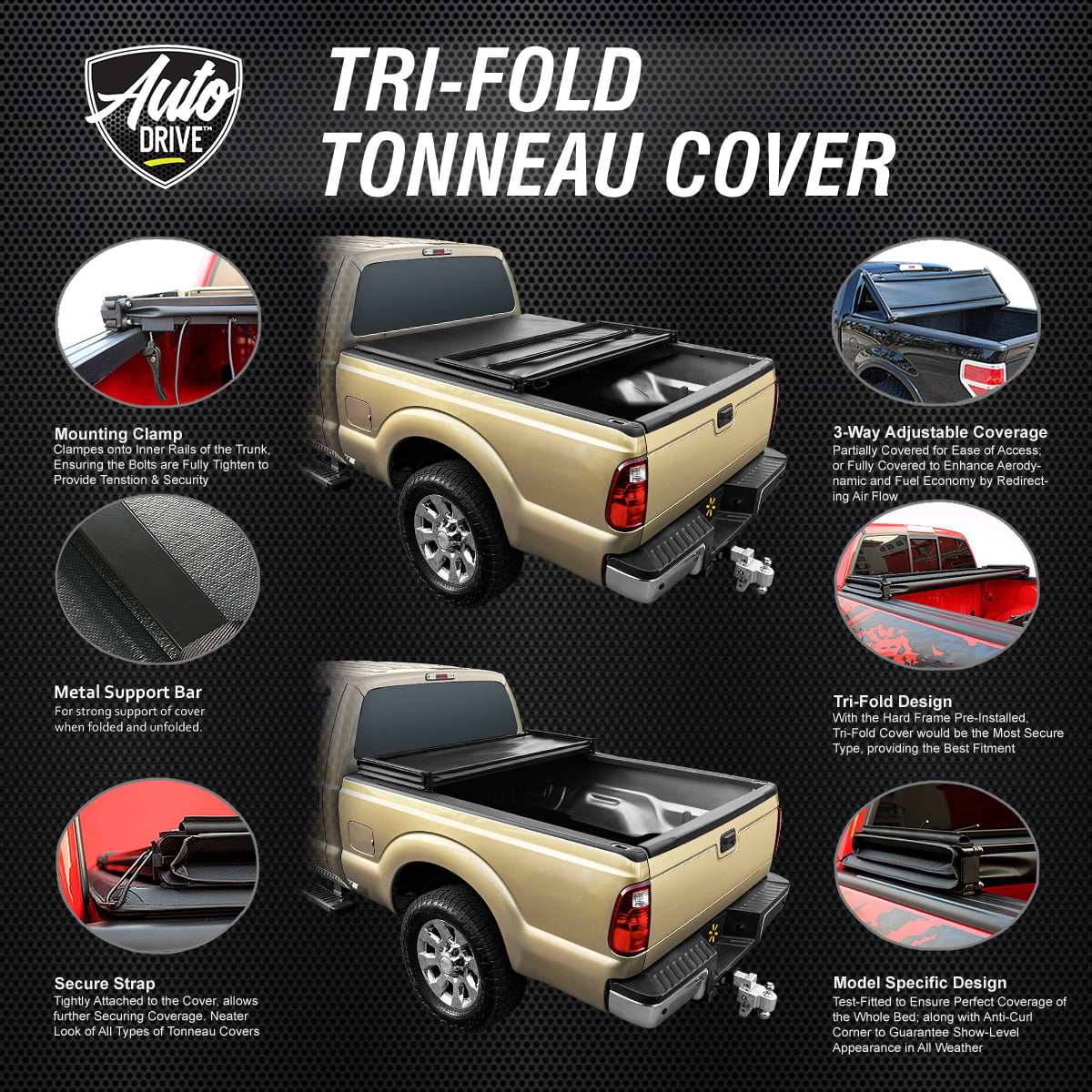 Auto Drive Sizeoft Tri Fold Truck Bed Tonneau Cover Fits 00-06 Toyota Tundra 6Ft Bed