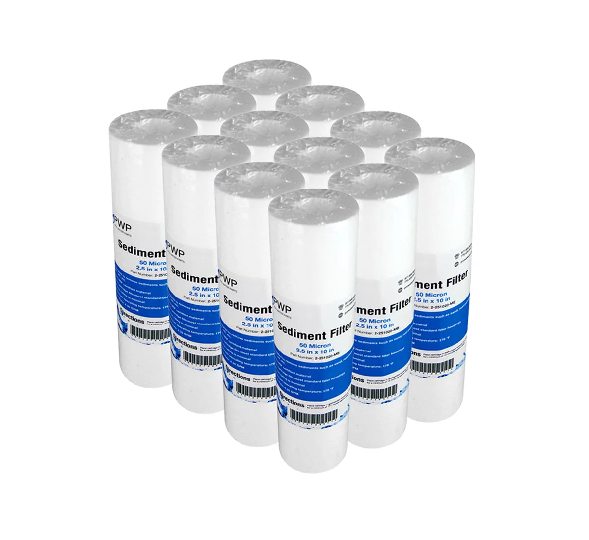 Sizeediment Melt Blown Water Filters 10x2.5" Sizetandard 50 Micron 12 Pack