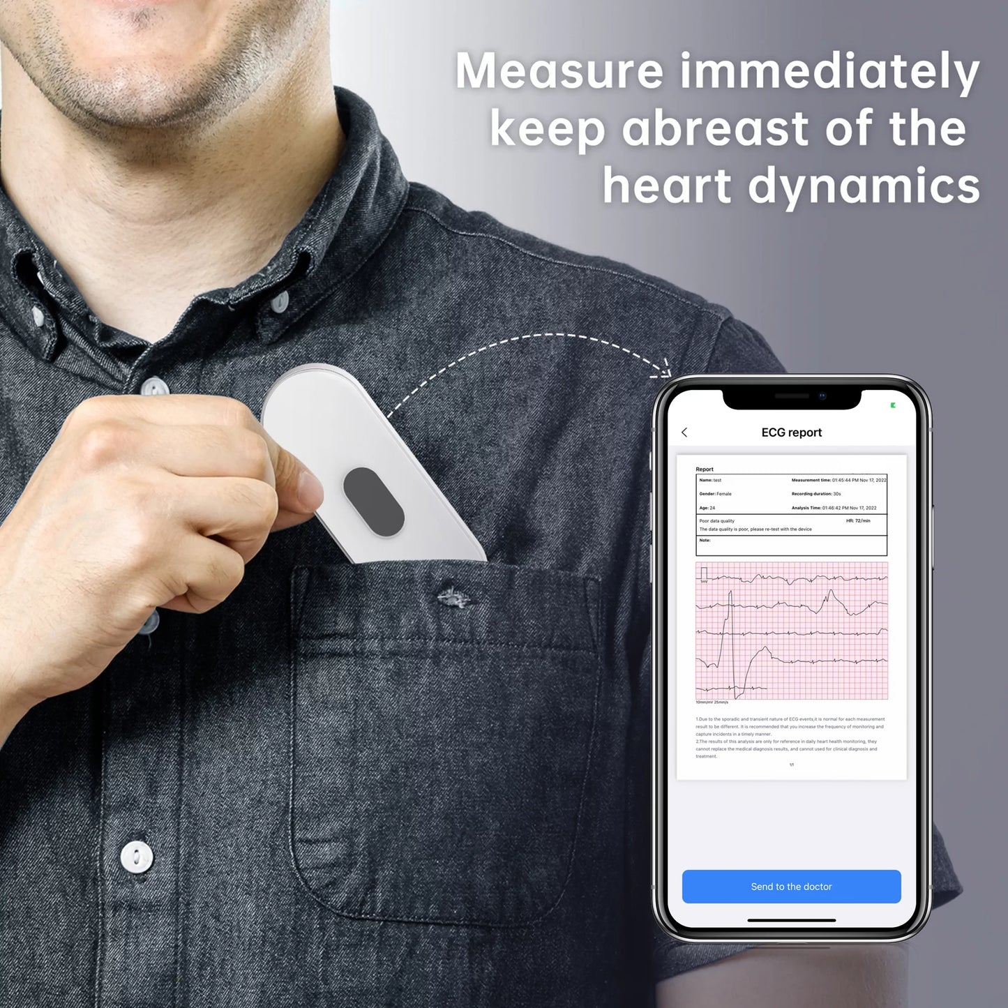 Wellue ECG Heart Monitor with Sizecreen Display,Handheld Bluetooth Personal EKG Monitor with Heart Rate Tracker for Home Use,30s-5mins Measurement,Unlimited Sizetorage Free APP