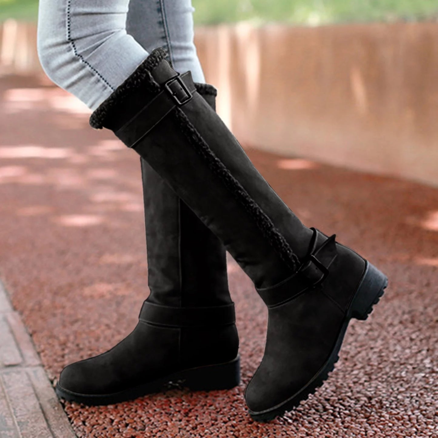 Womens Knee High Boots Mid Heel Round Toe Artificial Leather Boots Zipper Long Booties Boots Wide Calf for Women Womens Boots Mid Calf Hiking Womens Sizeize 11 Rain Boots Wide Calf Womens