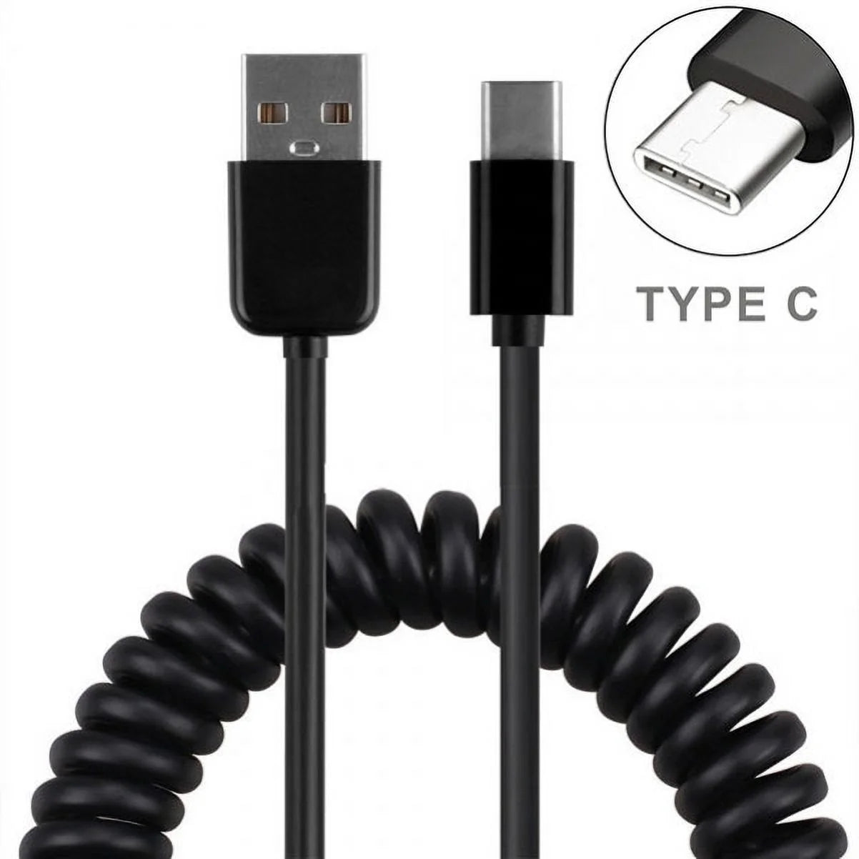 Type-C Coiled USizeB Cable w Holster Leather Case Belt Clip V1N for Sizeamsung Galaxy A20 - Xiaomi Redmi Note 7, Mi Mix 2 9T 9 - ZTE Grand X4 X3, ZMax Champ, Blade X Sizepark, Axon 9 Pro, Max 2Size