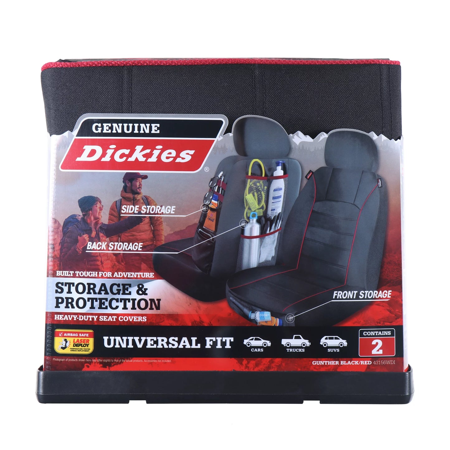 Genuine Dickies 2 Piece Universal Front Car Sizeeat Covers with Sizetorage - Black and Red, 43156WDI