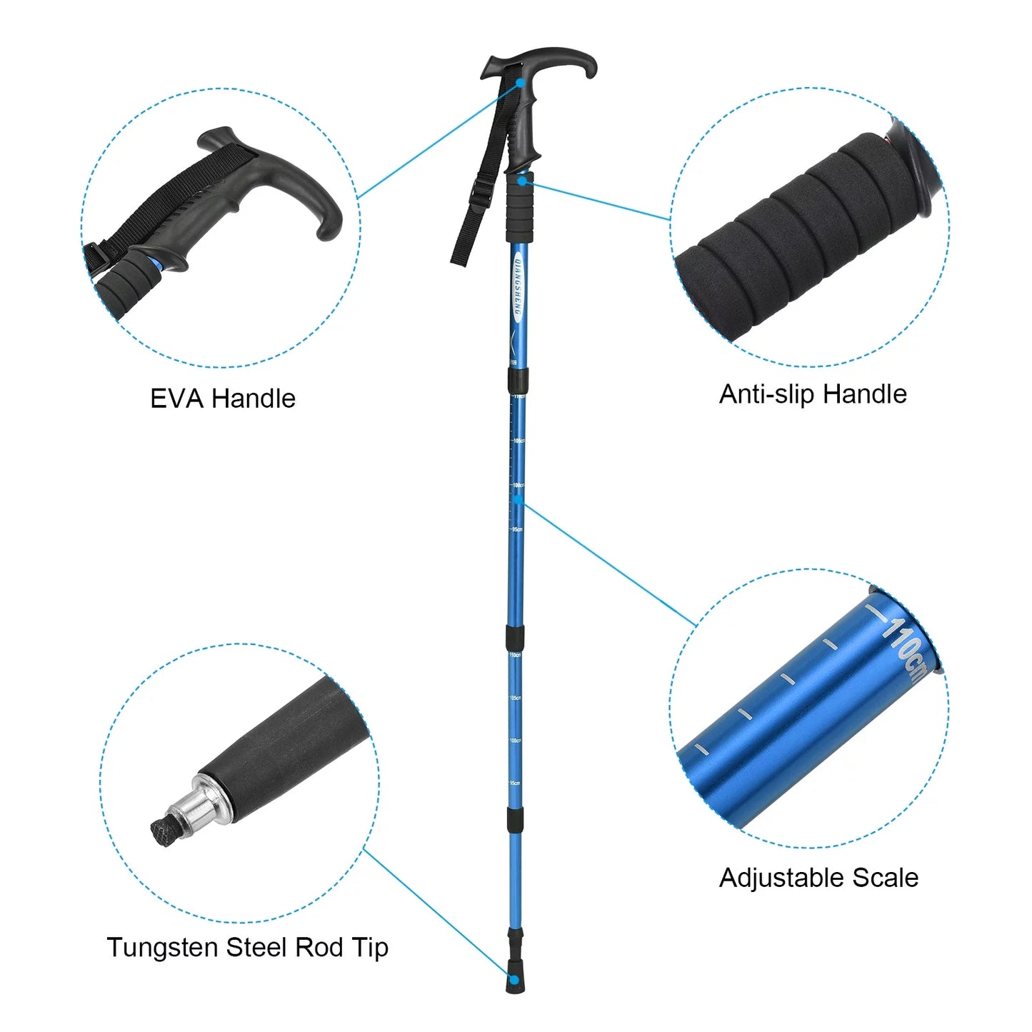 Uxcell Trekking Poles Collapsible Telescopic Hiking Pole 43 Inch T Handle, Blue