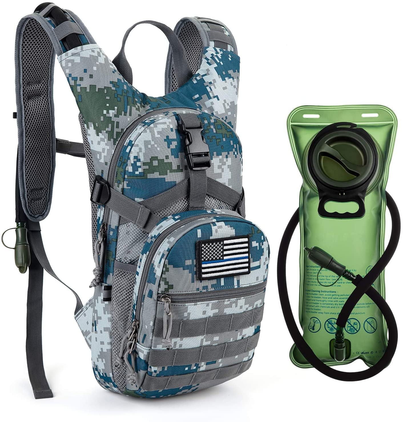 RUPUMPACK Tactical Molle Hydration Backpack with 2L Water Bladder