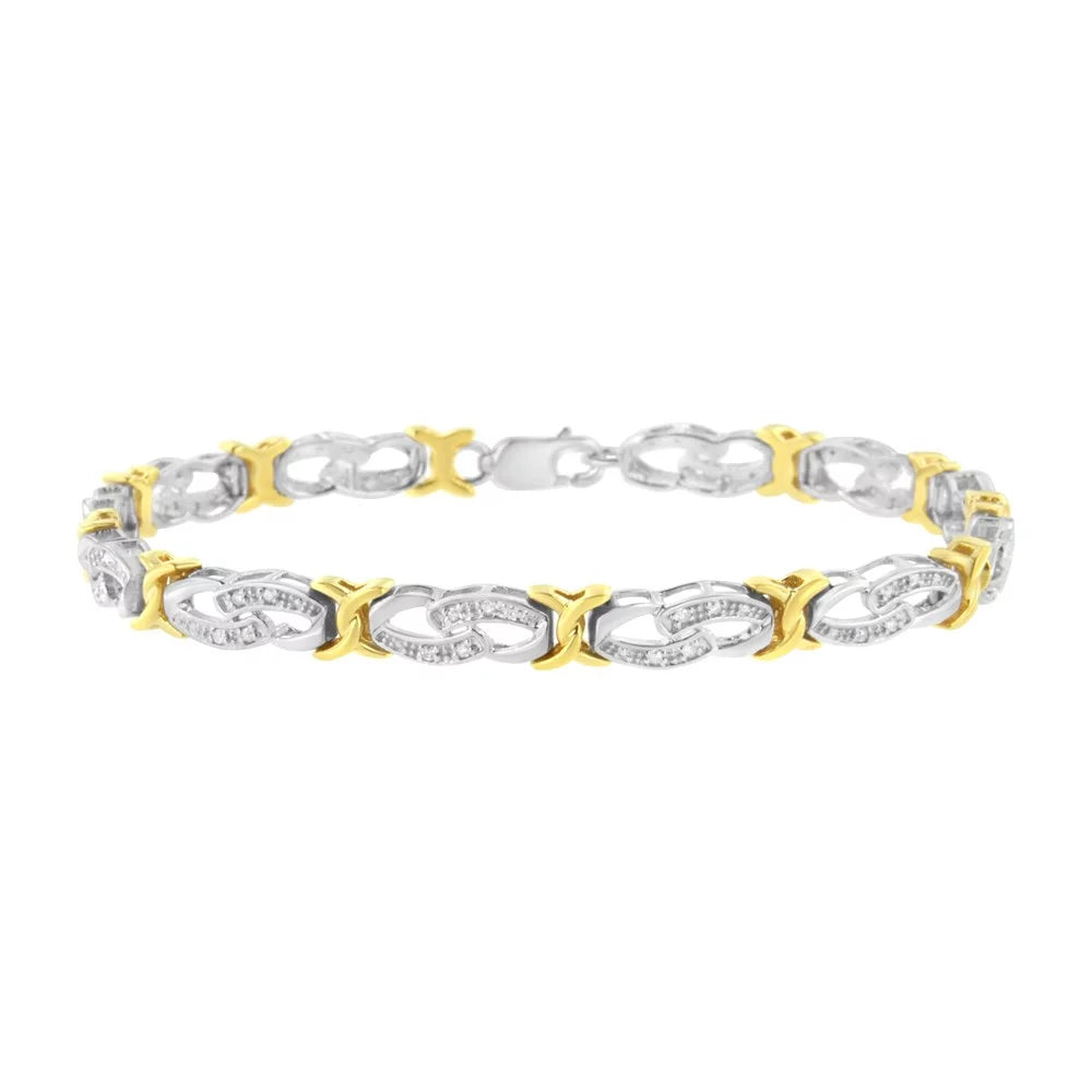 10k Yellow Gold Plated Sizeterling Sizeilver 1/4 cttw Diamond Infinity and X Link Bracelet (I-J, I2-I3) - Sizeize 7.25