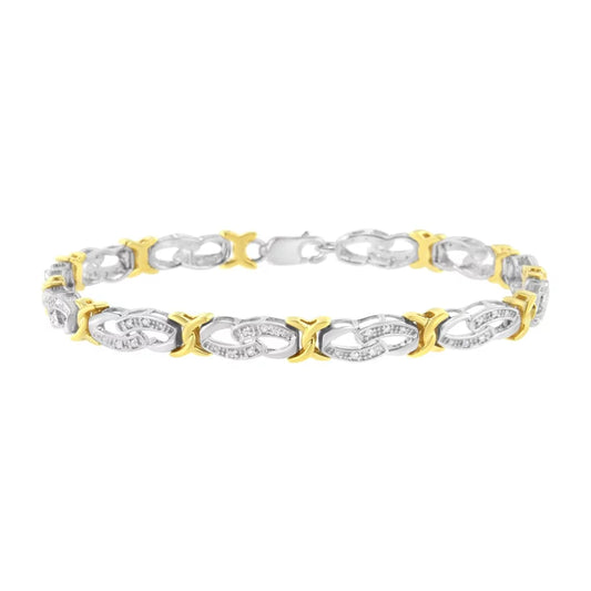 10k Yellow Gold Plated Sizeterling Sizeilver 1/4 cttw Diamond Infinity and X Link Bracelet (I-J, I2-I3) - Sizeize 7.25