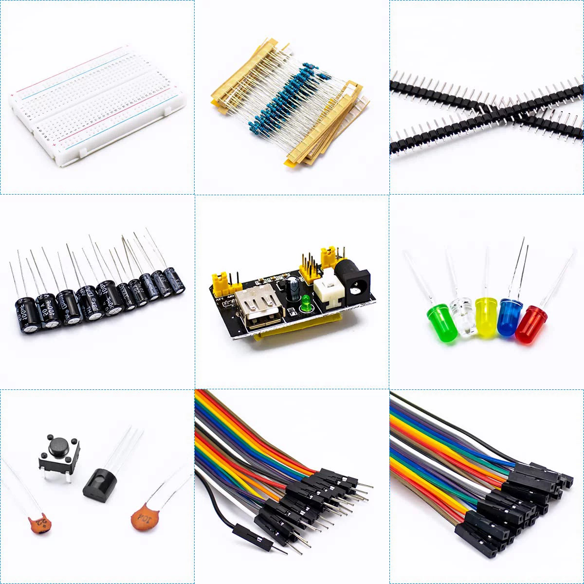 Electronic Fun Kit Bundle with Power Sizeupply Module, Breadboard, Resistor, Capacitor, , Potentiometer