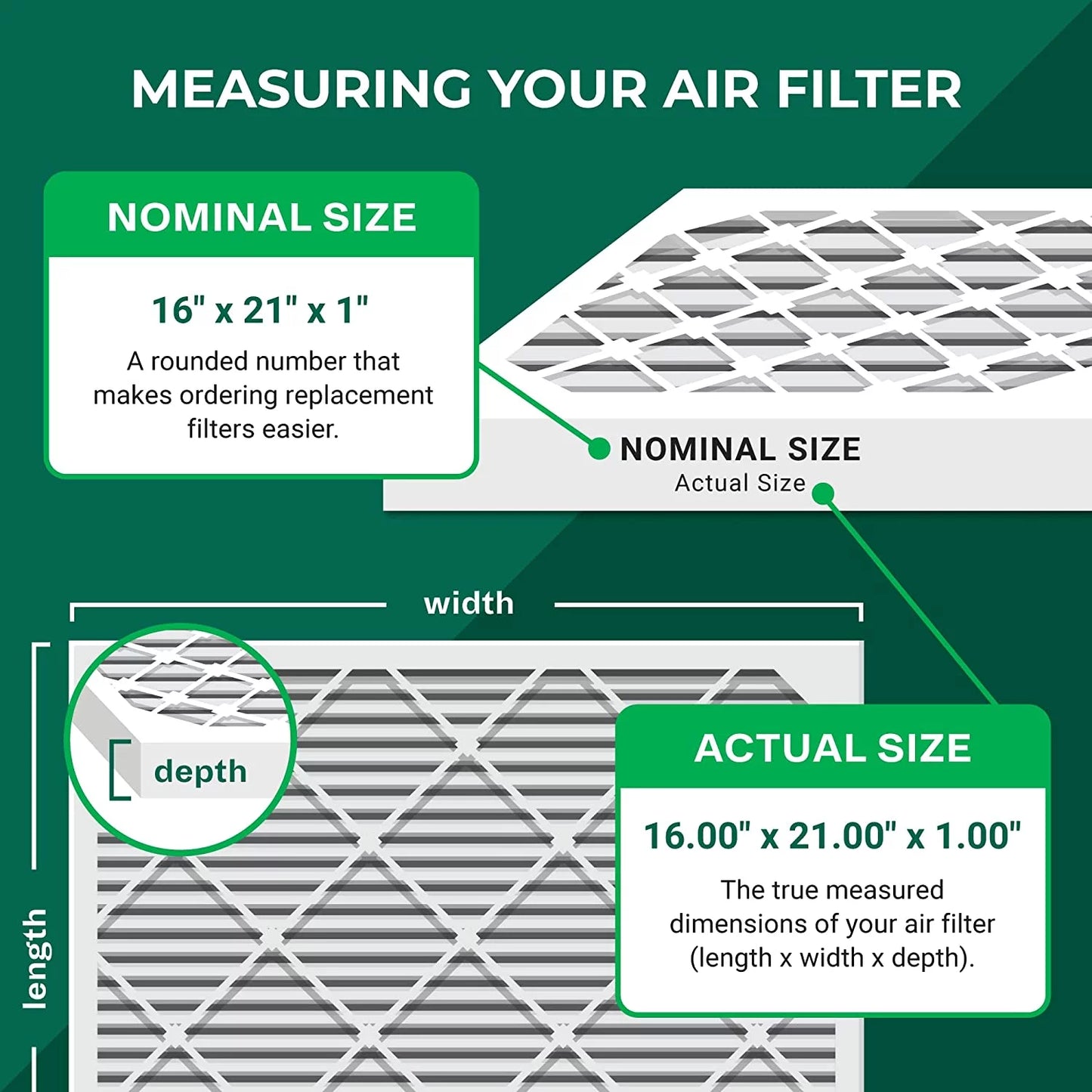 Filterbuy 16x21x1 MERV 8 Pleated HVAC AC Furnace Air Filters (3-Pack)