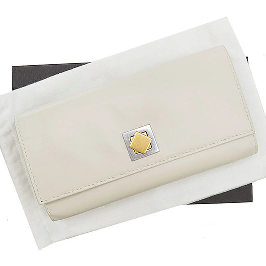 Pre-Owned Bottega Veneta BOTTEGA VENETA long wallet white x silver hold leather metal material folio women's (Good)