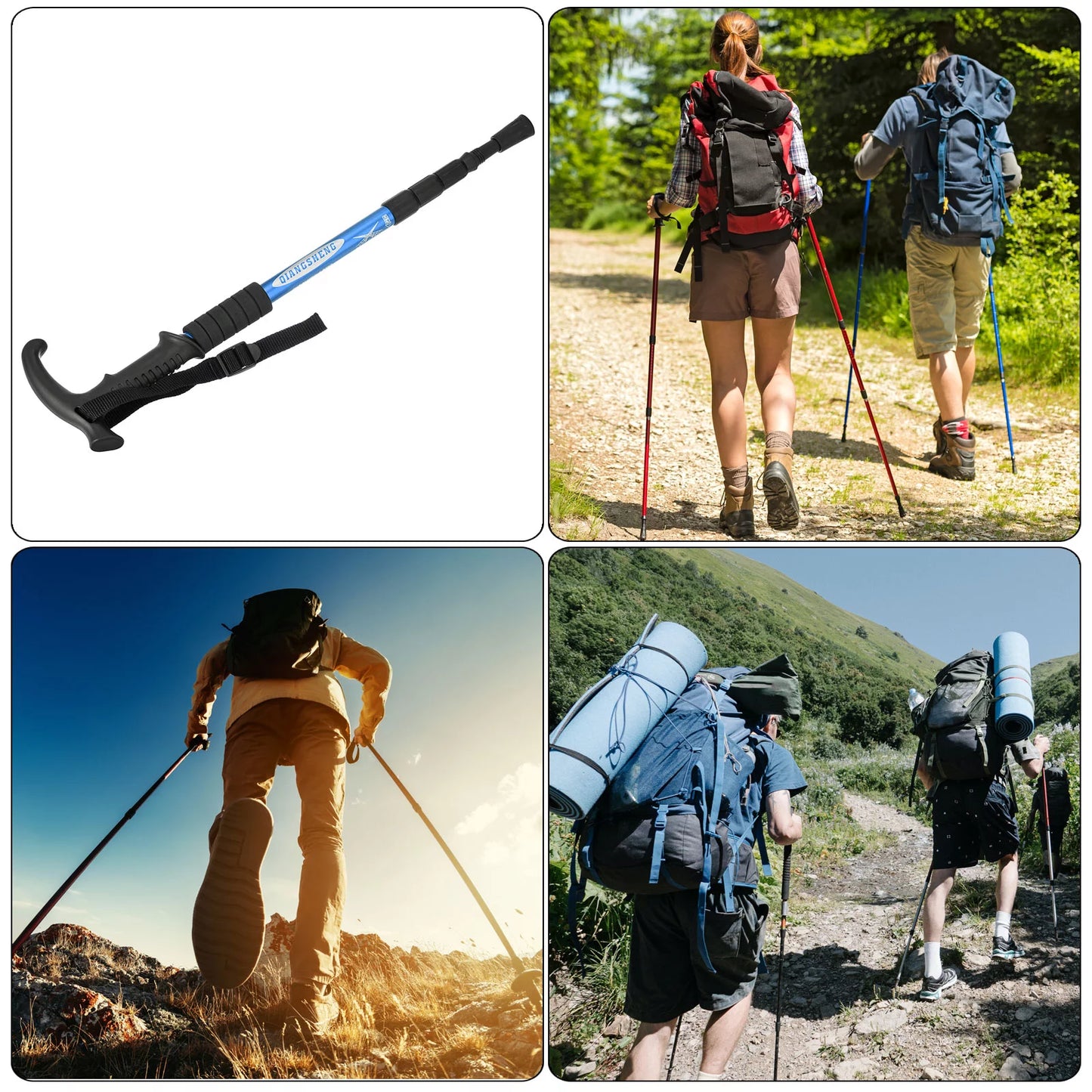 Uxcell Trekking Poles Collapsible Telescopic Hiking Pole 43 Inch T Handle, Blue