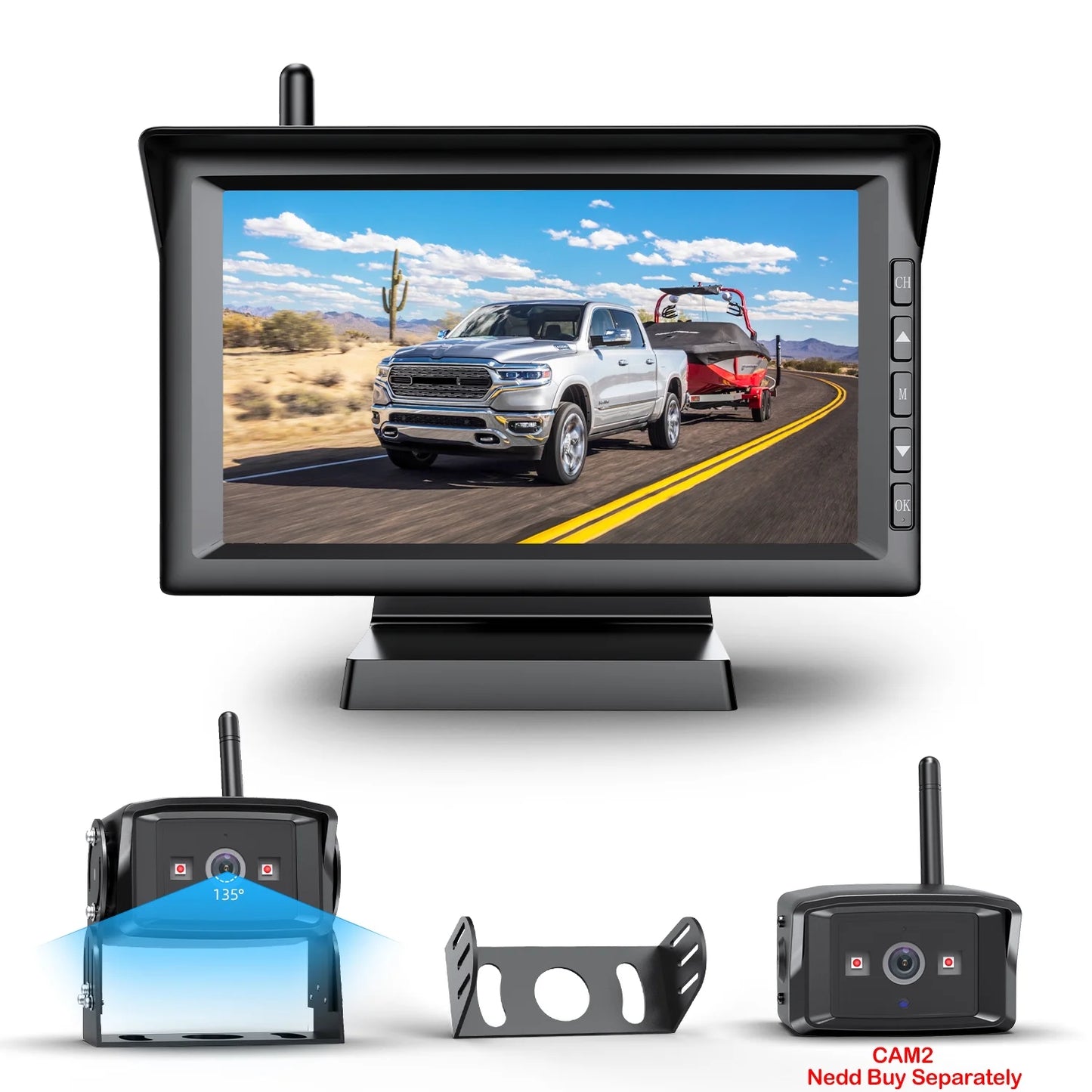 Wireless HD Backup Cameras Waterproof Rear View Camera with 7" Monitor Kit, IR Night Vision High-Sizepeed Observation with Parking Lines Reversing for RV/ Trailers/ Camper/Sizeemi-Trailer/Tractor