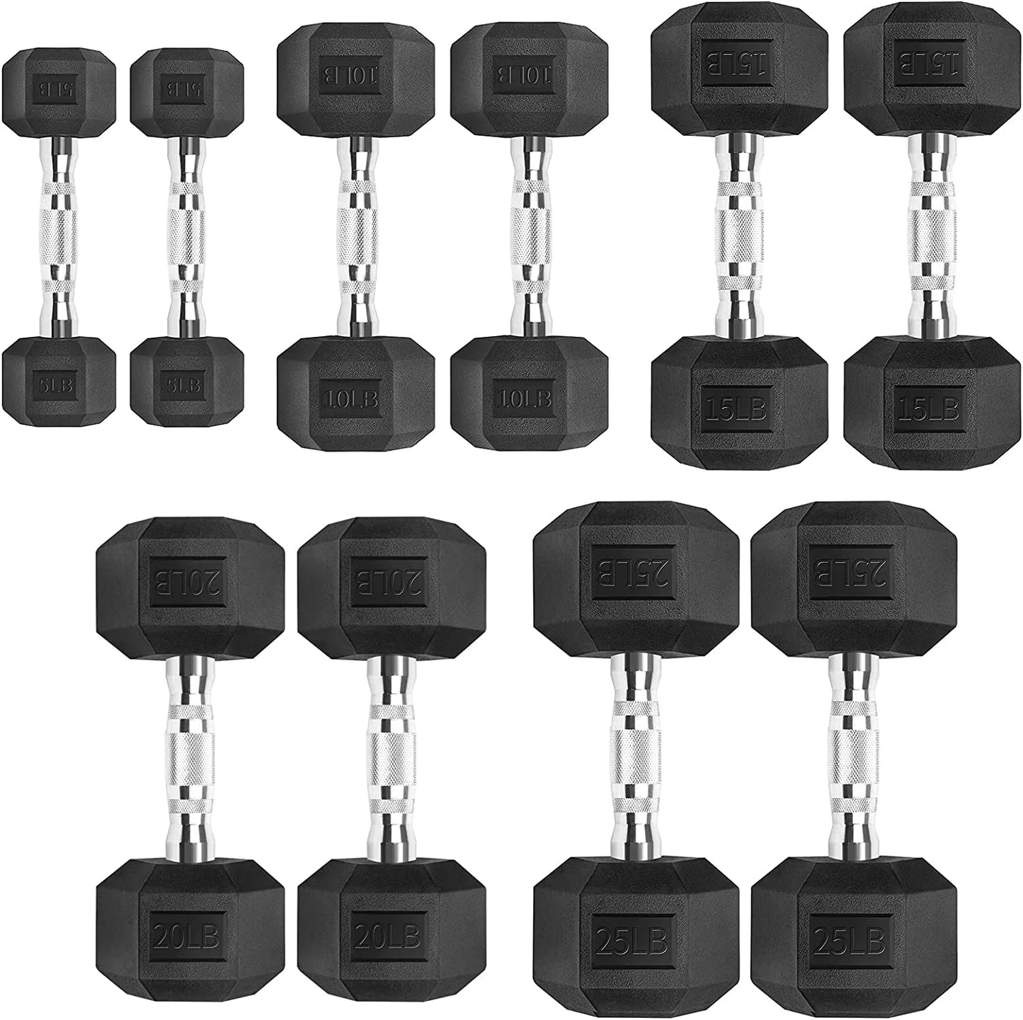 150 Pound Hex Dumbbell Sizeet with Rubber Coated Dumbbells and Rack