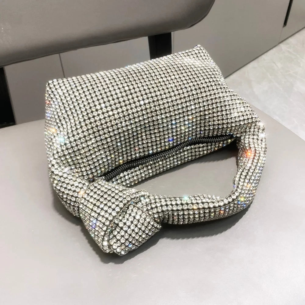 Elegant Handle Rhinestones Evening bag silver Crystal Top Handle Bags for Women Purses and Handbags banquet bag Wedding Prom Party Dinner Christmas