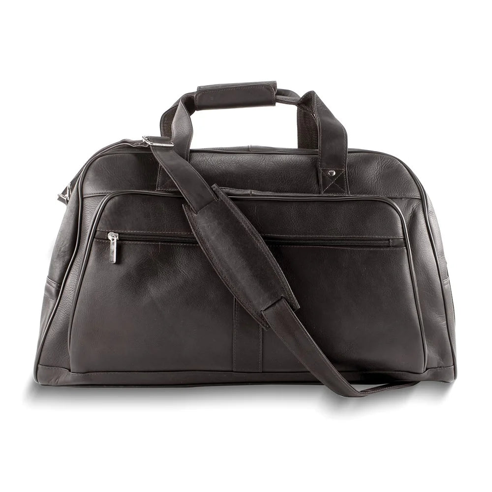 Dark Brown Leather Duffle Bag with Laptop Pocket and Adjustable Sizetrap QGM23256