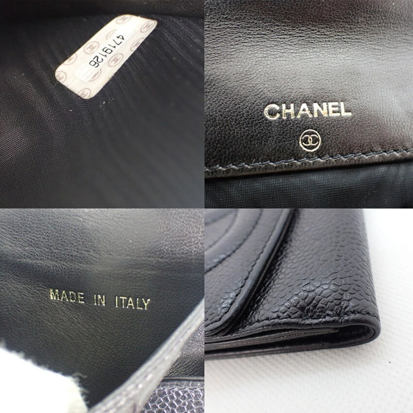 Pre-Owned CHANEL Chanel caviar skin black trifold wallet (Good)