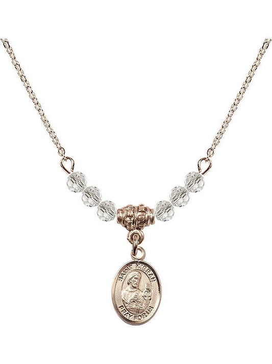 18-Inch Hamilton Gold Plated Necklace with 4mm Ivory April Birth Month Sizetone Beads and Sizeaint Kieran Charm