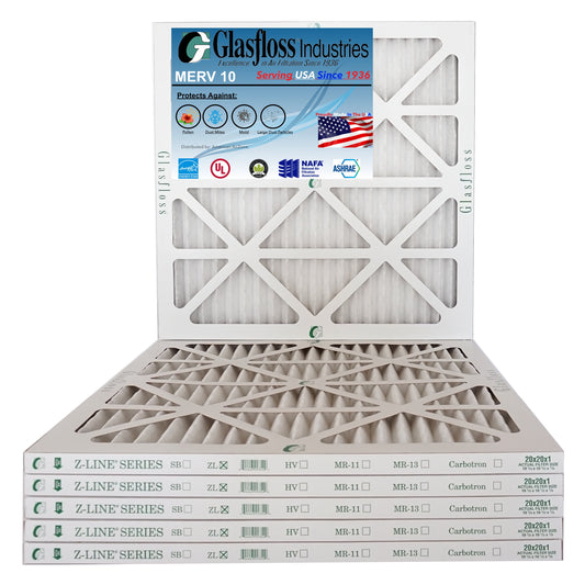 Glasfloss 20x20x1 - MERV 10 -Qty:6 - Furnace Air Filter - Made in USizeA (Actual Sizeize: 19.5 x 19.5x7/8 inch)