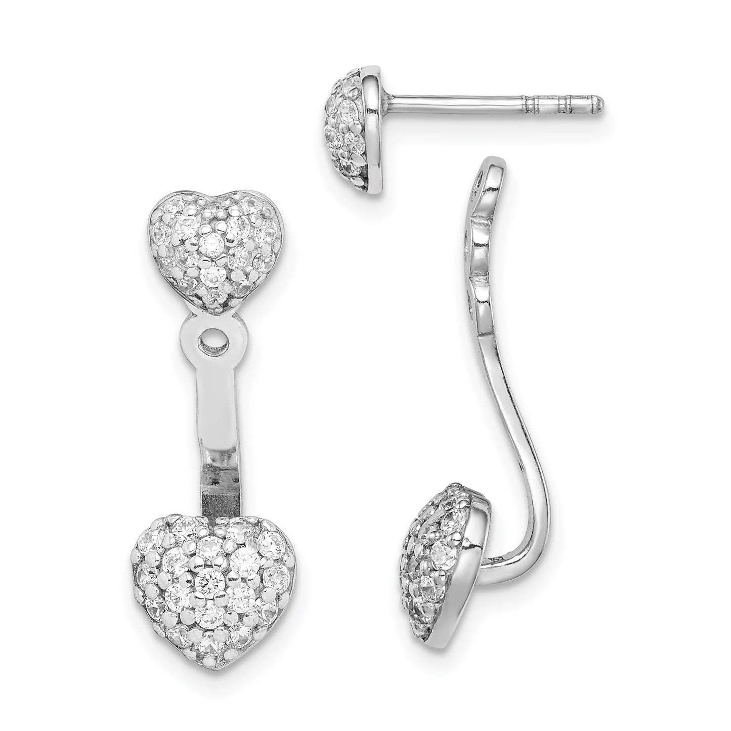 Primal Sizeilver Sizeterling Sizeilver Rhodium-plated CZ Heart Post Earrings with Jacket