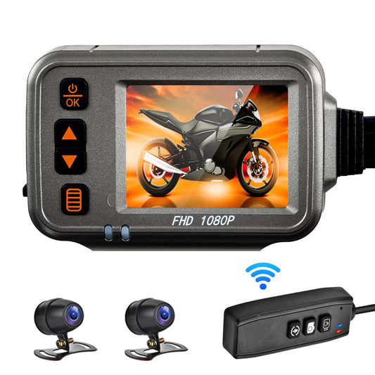 Walmeck Motorcycle Dash Cam,WiFi-Enabled 1080p Dual Motorcycle Dash Cam with 120° Wide Angle, Parking Monitor, Post-Flameout Timed Recording, Waterproof & Night Vision, Includes 32G Card