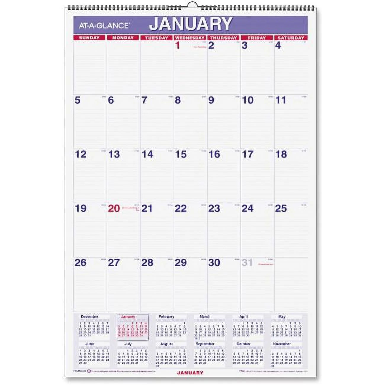 At A Glance  15.5 x 22 in. Laminated Monthly Wall Calendar 2017 - Erasable