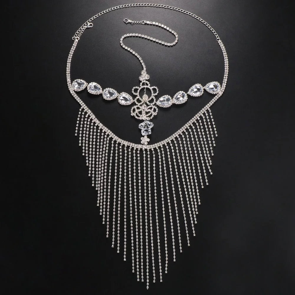 Crystal Tassel Face Mask Rhinestone Masquerade Mask Jewelry for Women Hair Face Chain Halloween Party