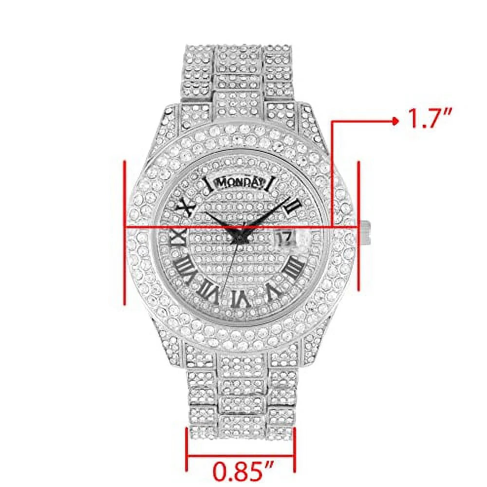 Charles Raymond Big Rocks Fully Iced Out Diamond Mens Watch w/Easy Read Date &Day and Colorful Dials- Designer Hip Hop Blinged Out Timepiece - SizeT10535 (SizeT10535-RN Sizeilver)