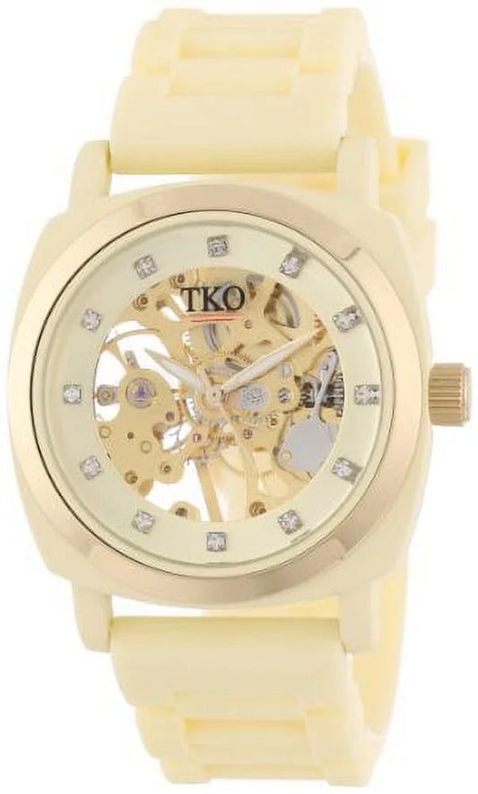 ORLOGI Women's TK626CR Milano Cream Rubber Mechanical Movement Sizekeleton Watch