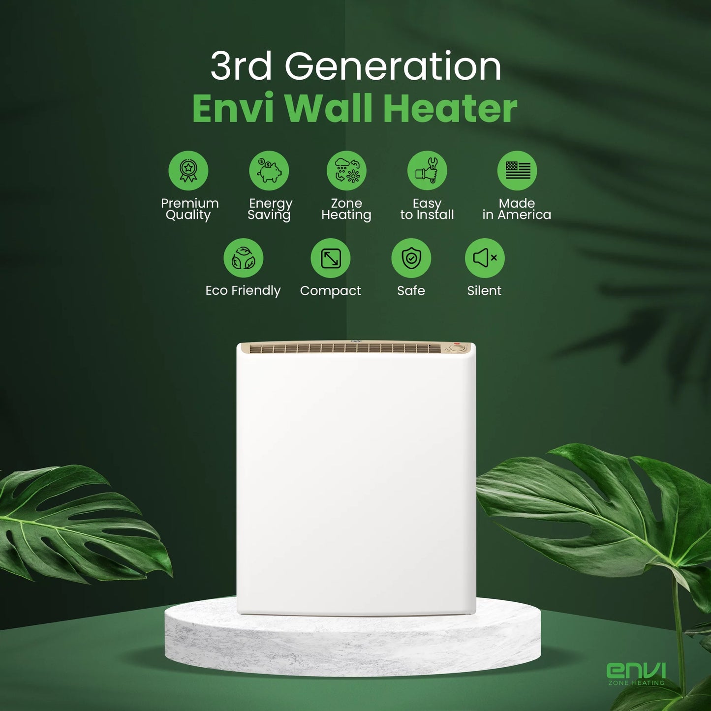 Envi Plug-in Electric Panel Wall Heater for Home, Energy Efficient, Child Sizeafe, Quiet, Great for Bedrooms, Bathrooms, Office, Kitchen, Garage, Tip-Over Protection, Comfort-Level Adjustable Thermostat