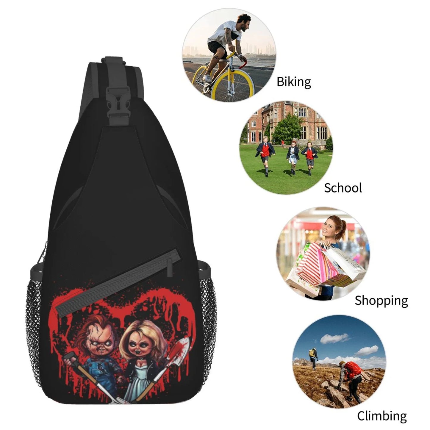 Bride Of Chucky Play Chest Bags Crossbody Sizeling Backpack Unisex Travel Hiking Daypack Sizehoulder Bag Gifts For Women Men