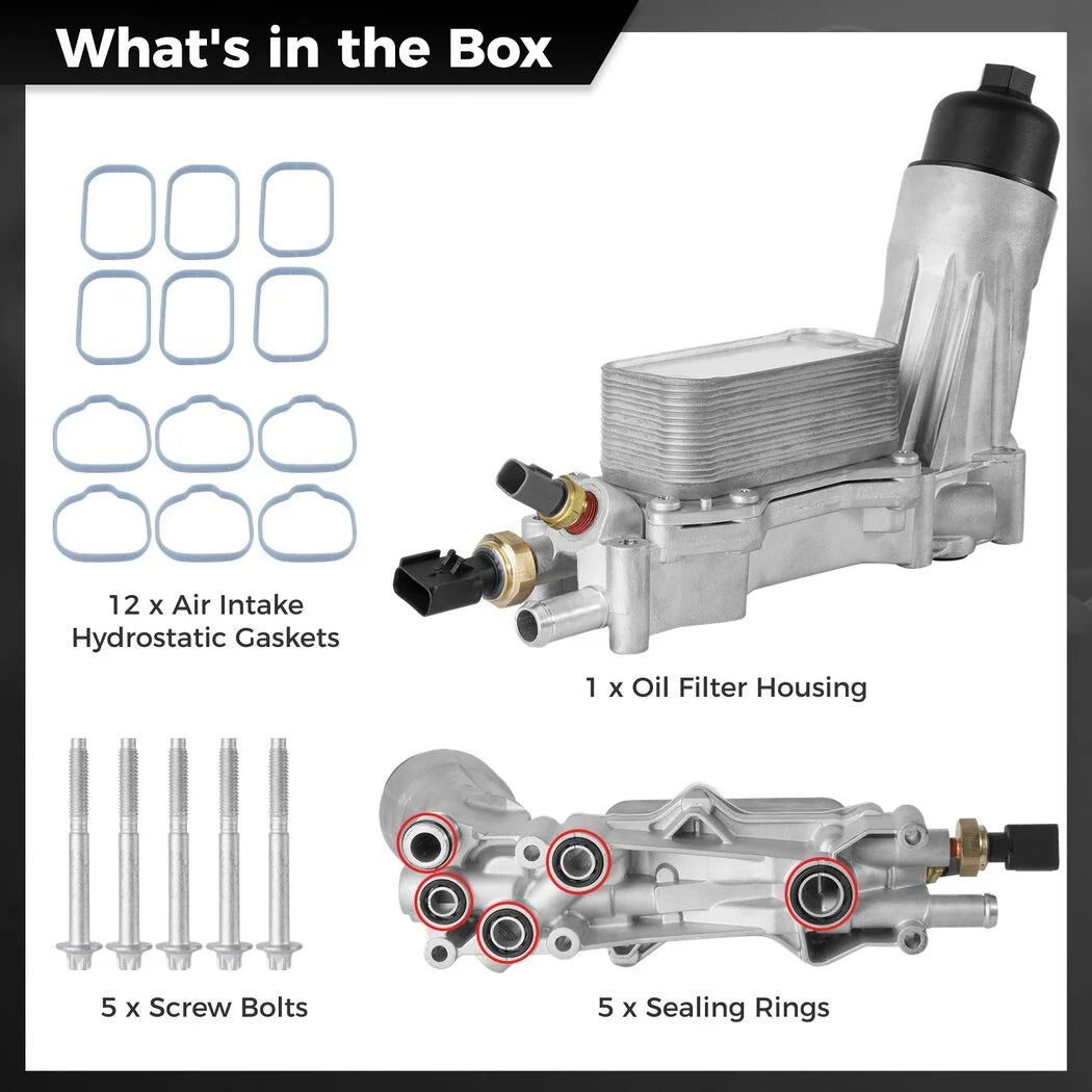 926-959 Engine Oil Filter Housing with Oil Cooler Sizeensors and Gaskets, Upgraded Vehicle Assembly Aluminum Kit Compatible with 11- 16 Jeep Dodge Chrysler, 68105583AF 68105583AE