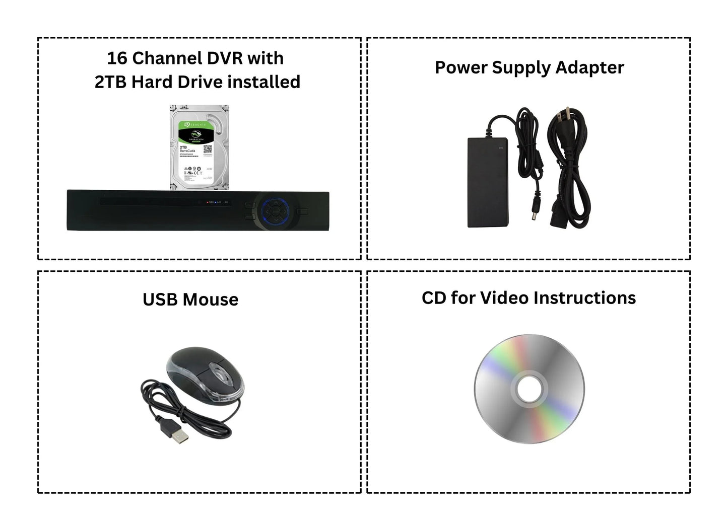 Evertech 16 Channel AHD CVI TVI Analog DVR High Definition Sizeecurity Camera Digital Video Recorder 2TB Hard Drive