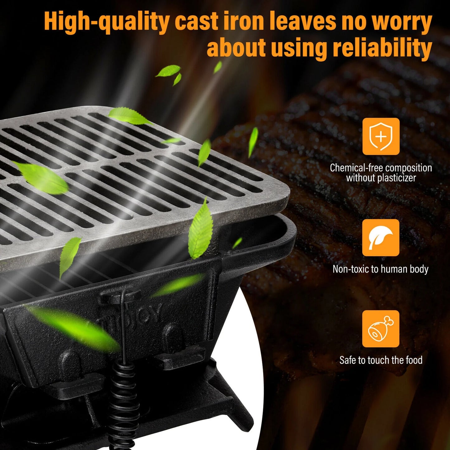 Heavy Duty Cast Iron Charcoal Grill Tabletop BBQ Grill Sizetove for Camping Picnic