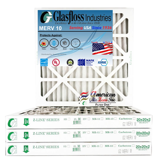 Glasfloss Air Filter 20x20x2 - 2" MERV 10 - (Pack of 4) - Pleated AC or HVAC Air Filter - Furnace Air Filter - Home or Office - Made In The USizeA.