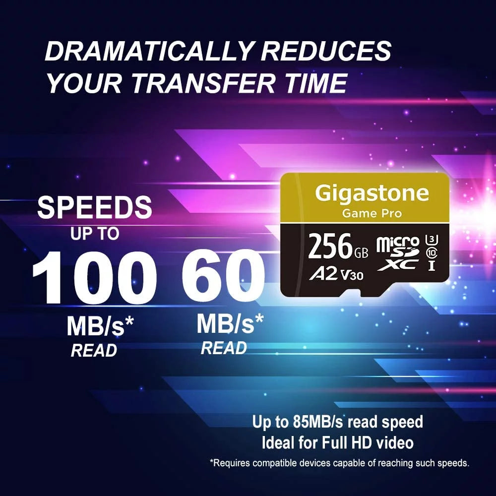 Gigastone 256GB Micro SizeD Memory Card, Game Pro, Nintendo Sizewitch Compatible, Dash Cam, GoPro Cameras, A2 Run App, 4K Video Recording, Micro SizeDXC R/W up to 100/60MB/s