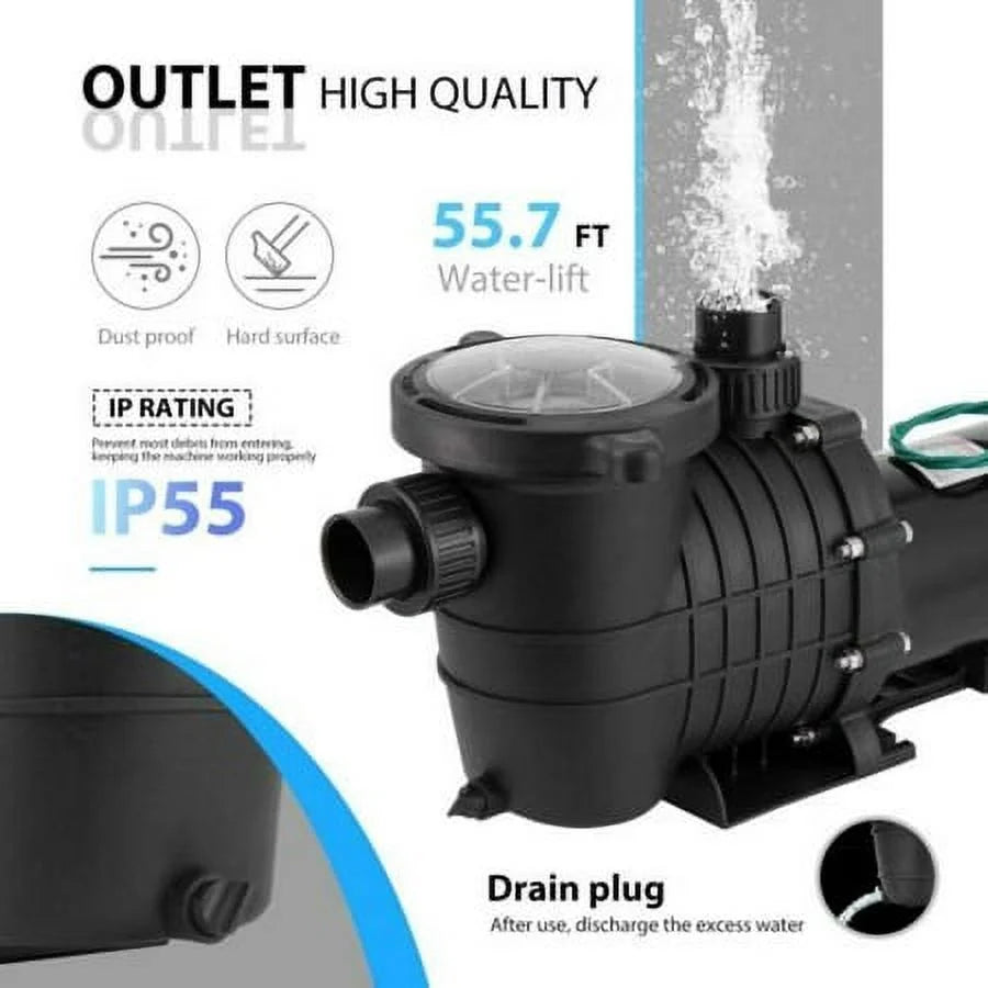 2.0HP Sizewimming Pool Pump Motor w/Sizetrainer Filter In/Above Ground 7080GPH