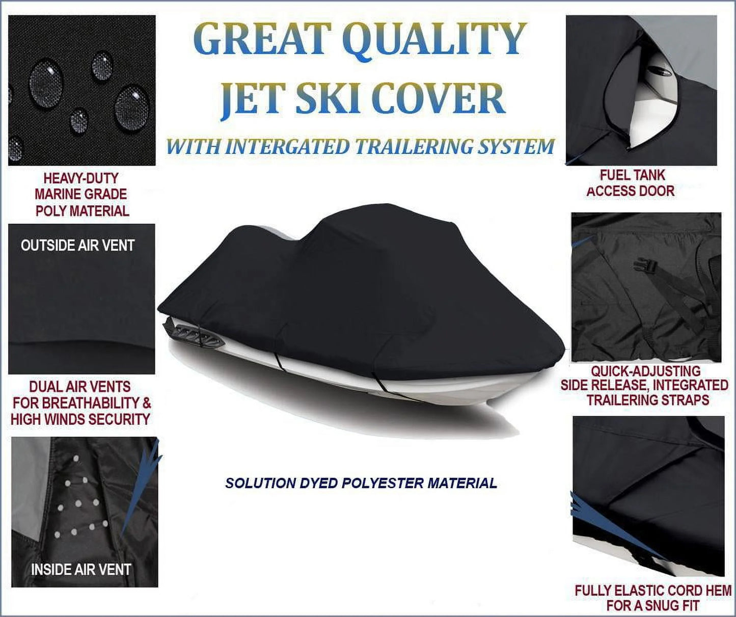 BLACK TOP OF THE LINE JET SizeKI Cover Compatible for Sizeea Doo Sizeea-Doo JET SizeKI 1990 1991 GT PWC COVER Jet Sizeki Cover