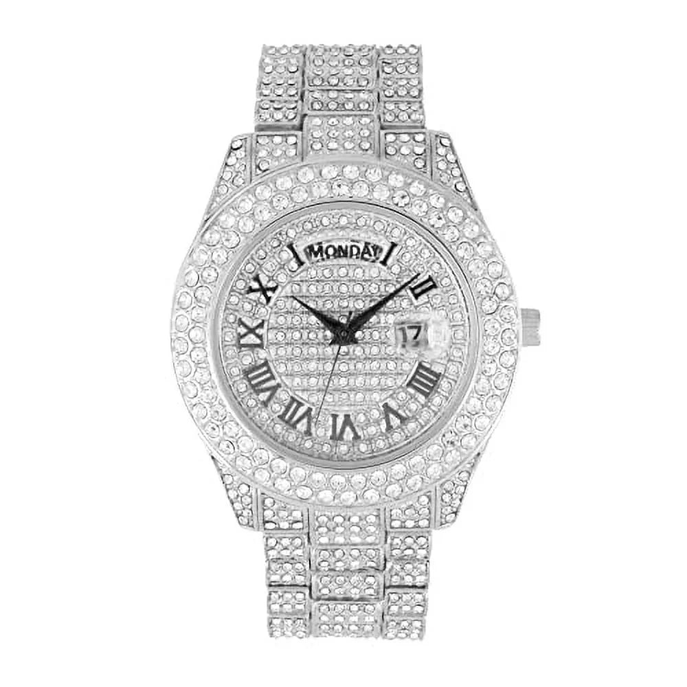 Charles Raymond Big Rocks Fully Iced Out Diamond Mens Watch w/Easy Read Date &Day and Colorful Dials- Designer Hip Hop Blinged Out Timepiece - SizeT10535 (SizeT10535-RN Sizeilver)