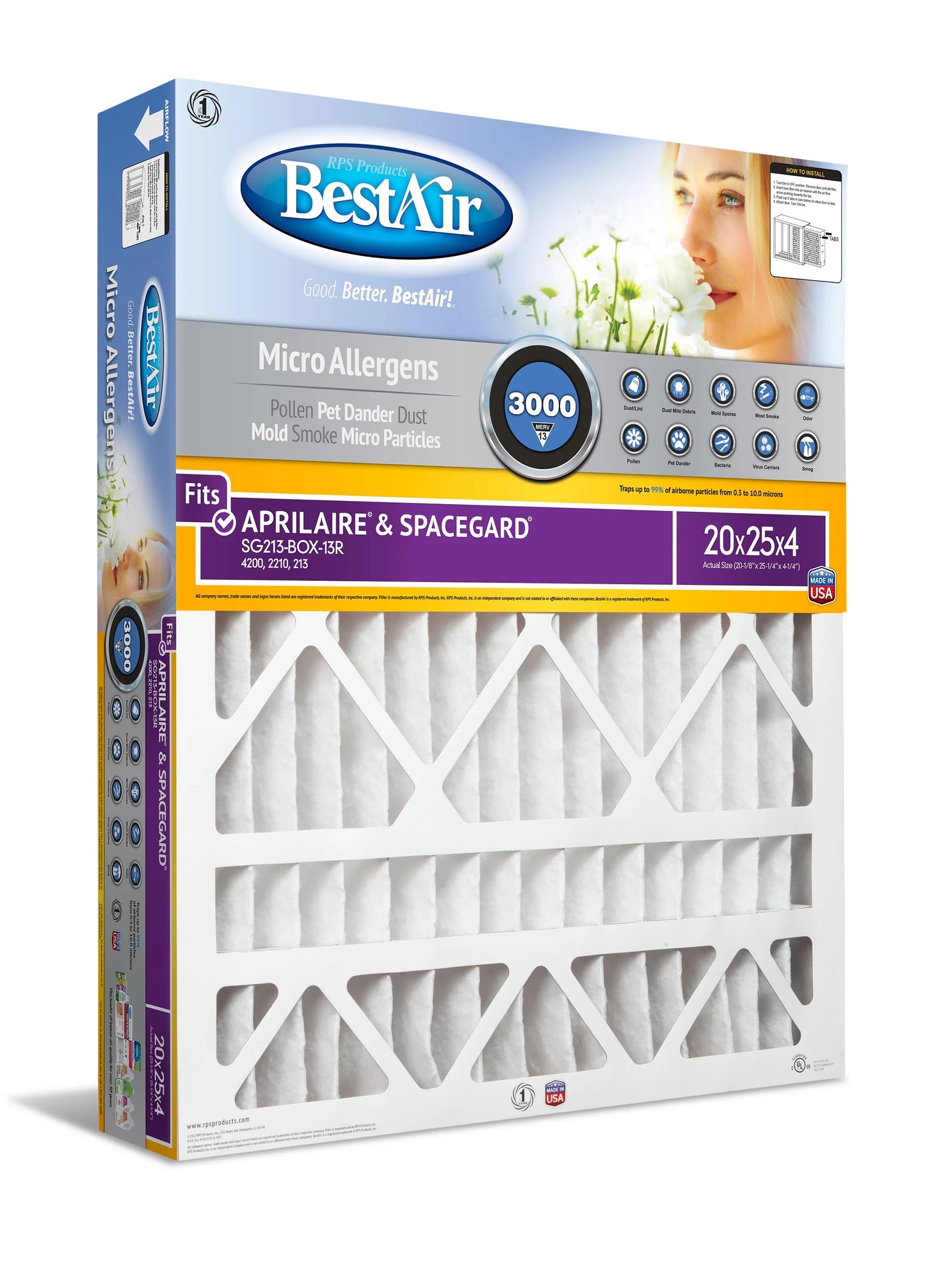 BestAir AXP-213-13R-2 Replacement Furnace Filter Sizeeries 3000 MERV 13