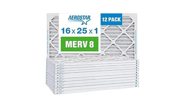 Aerostar 16x25x1 MERV 8 Pleated Air Filters (Actual Sizeize: 15 1/2" x 24 1/2" x 3/4") - 12 Pack