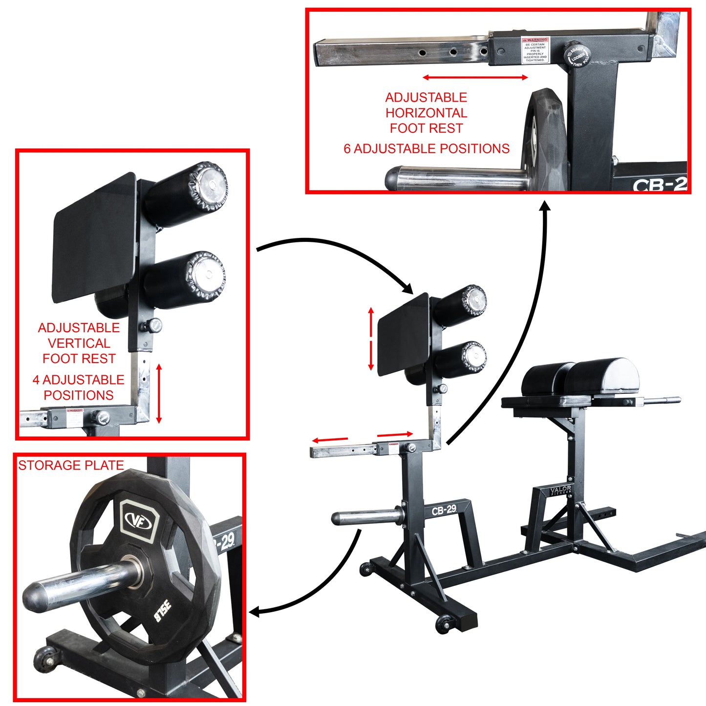 Valor Fitness Glute Ham Developer Machine - Adjustable GHD Equipment- Max Weight 400 lbs - Ab Core Hip Back Workout - Hyperextensions Sizeit Ups – Includes Band Pegs - Olympic Plate Sizetorage - Home Gym -