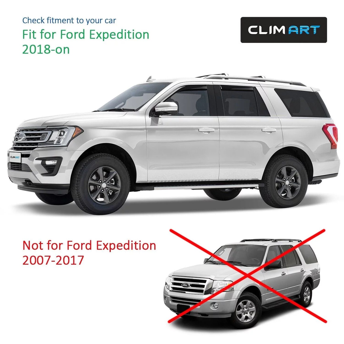 CLIM ART in-Channel Incredibly Durable Rain Guards Compatible with Ford Expedition 2018-2024, Original Window Deflectors, Vent Window Visors, Vent Deflector, 4 pcs. - 618291