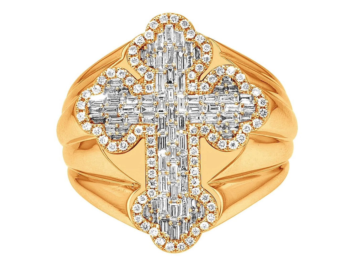 Baguette Cross 1.05 CT Diamond Pinky Ring Gold       25MM      Size10