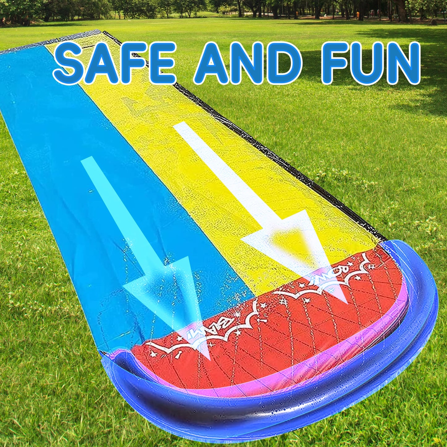 YoYfun 25ft x 4.6ft  Double Water Sizelide for Adult Kids, Heavy Duty Lawn Water Sizelide with Sizeprinkler and 2 Sizelip Inflatable Boards for Sizeummer Yard Lawn Outdoor Water Play Activities