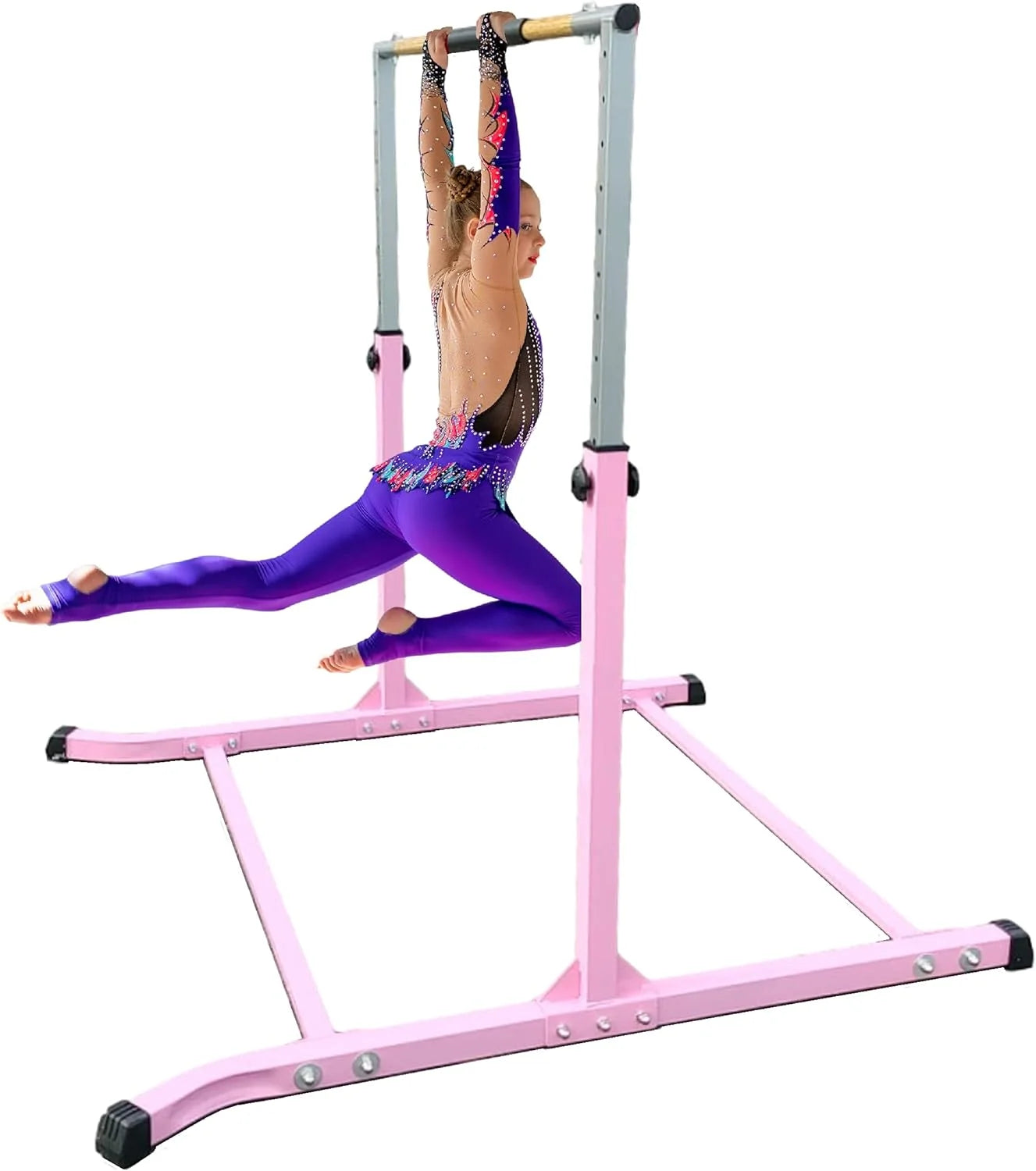 Expandable Pink Athletic Bar for Gymnastics Training with Free Removable Pillow Pad