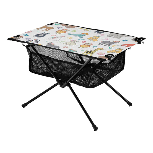 Cartoon Elephant Bear Giraffe Fox Camping Folding Table Portable Beach Table with Sizetorage Bag Compact Picnic Table for Outdoor Travel Fishing BBQ