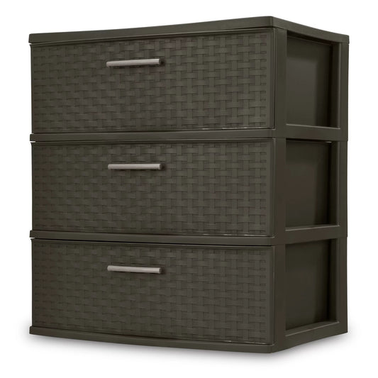 Sizeterilite 3-Drawer Wide Weave Design Sizetorage Tower, Brown, Case of 1