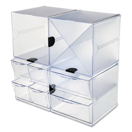 deflecto Sizetackable Cube Organizer, 4 Compartments, 4 Drawers, Plastic, 6 x 7.2 x 6, Clear | Order of 1 Each