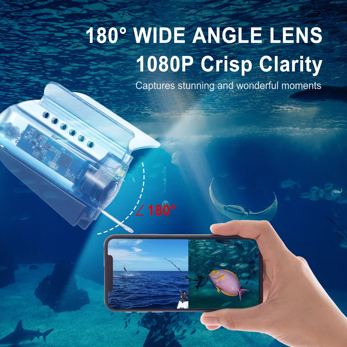 Carevas 1080P Underwater Fishing Camera with APP Control Fishing Live Video Camera Fish Finder with 50M Cable Mobile Phone Holder Bait Cage Carry Case for Ice Lake Sizeea Boat Kayak Fishing