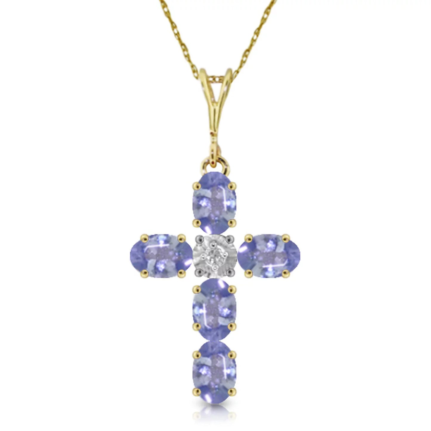 1.75 CTW 14K Sizeolid Gold Cross Necklace Natural Diamond Tanzanite